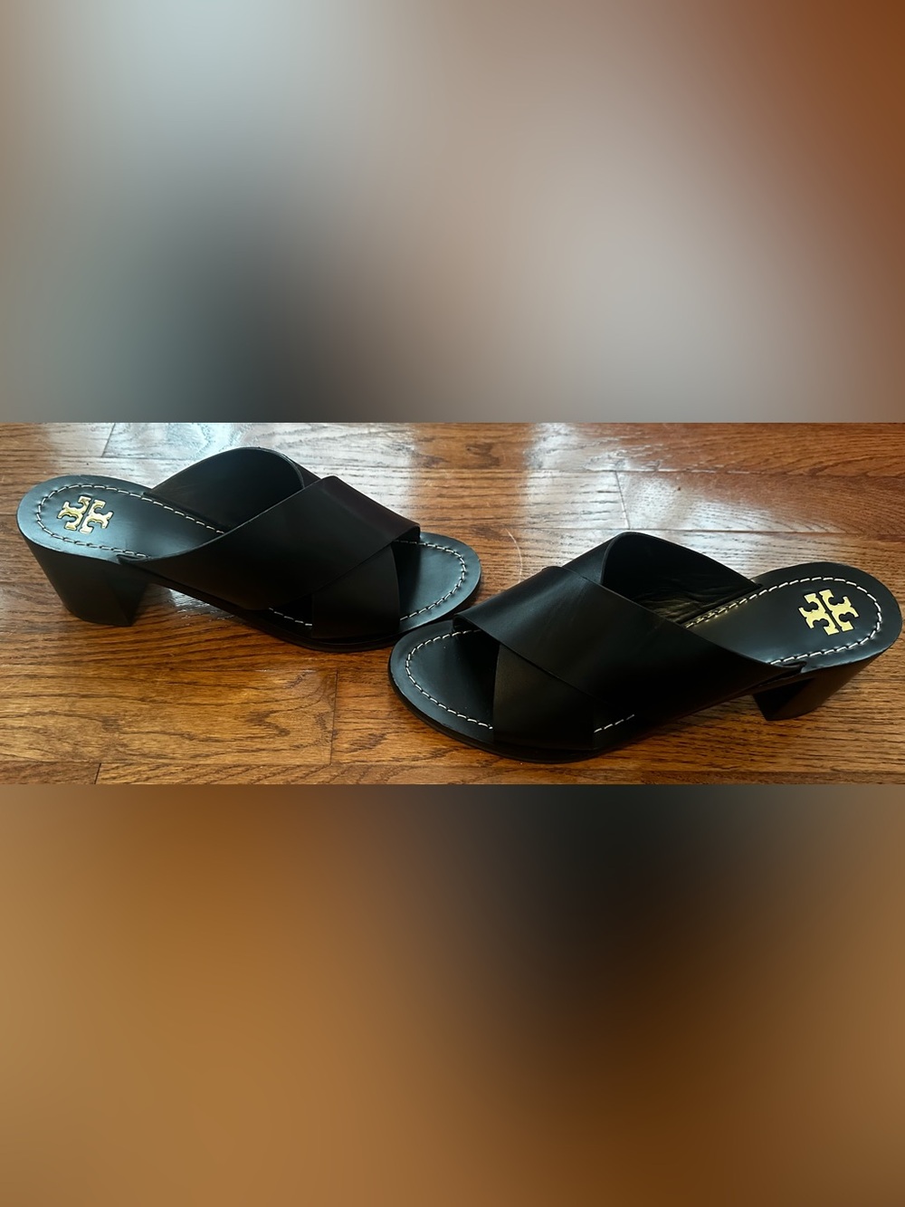 Tory Burch Black Leather Crisscross Slide Sandals